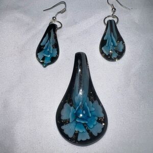 Blown Glass Pendant and Earrings